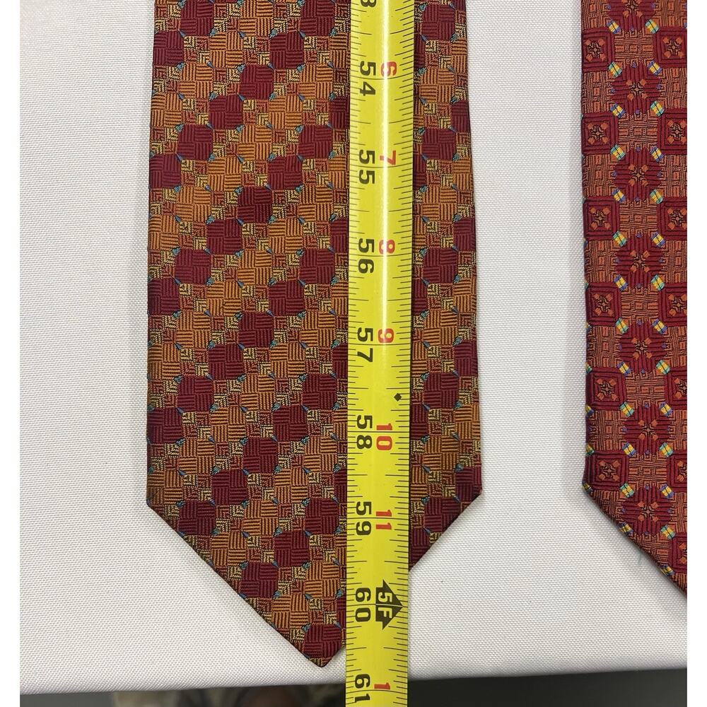 Set Of 3 DANIEL DE FASSON Handmade 100% Silk Tie Geometric Necktie Red Yellow - Picture 6 of 14